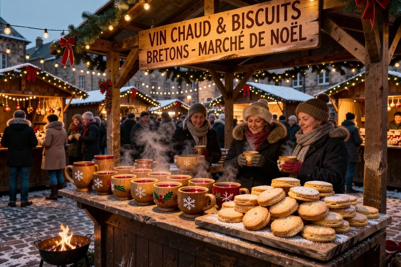 Decorations de Noel sur les remparts de Saint-Malo en soiree
